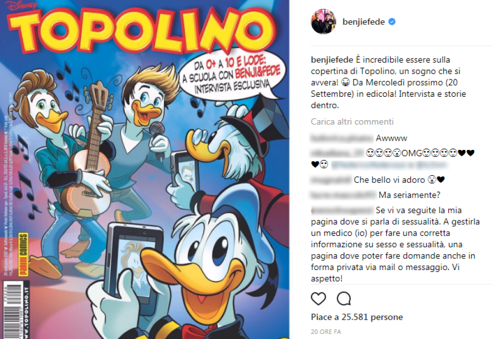 Benji e Fede finiscono su Topolino: "È un sogno che si avvera"