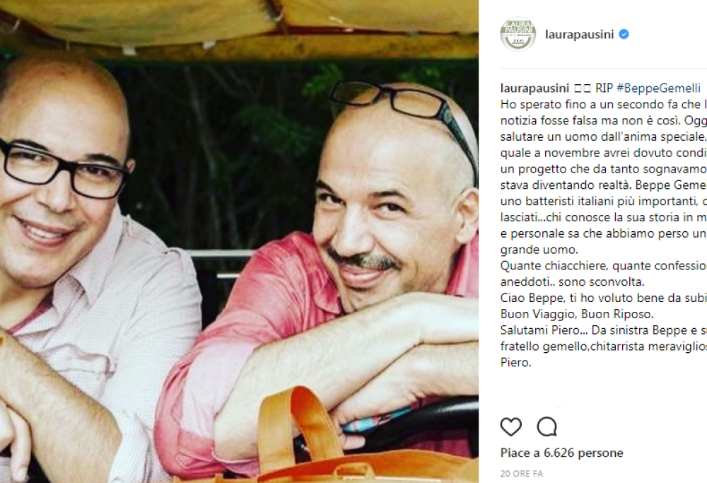 Laura Pausini in lutto: addio a Beppe Gemelli, il suo batterista. Il ricordo della cantante