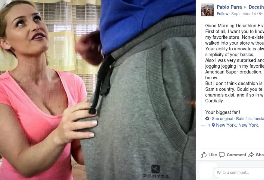 Ritrova a Decathlon la tuta del suo porno preferito e scrive all’azienda
