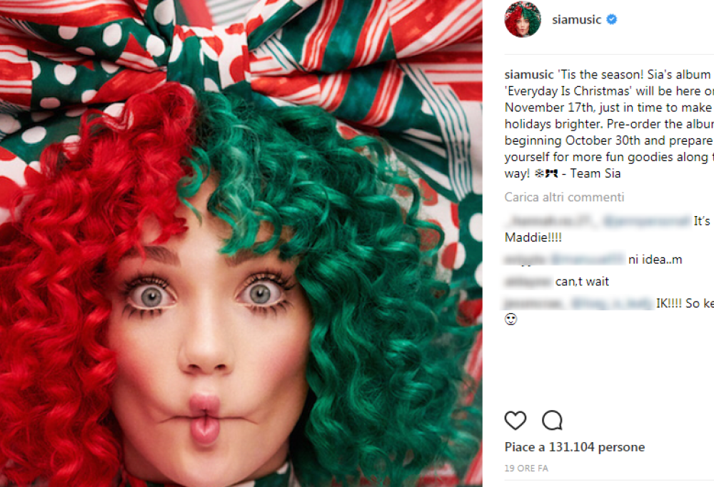 Sia: il suo album natalizio uscirà il 17 novembre. Ecco le tracce