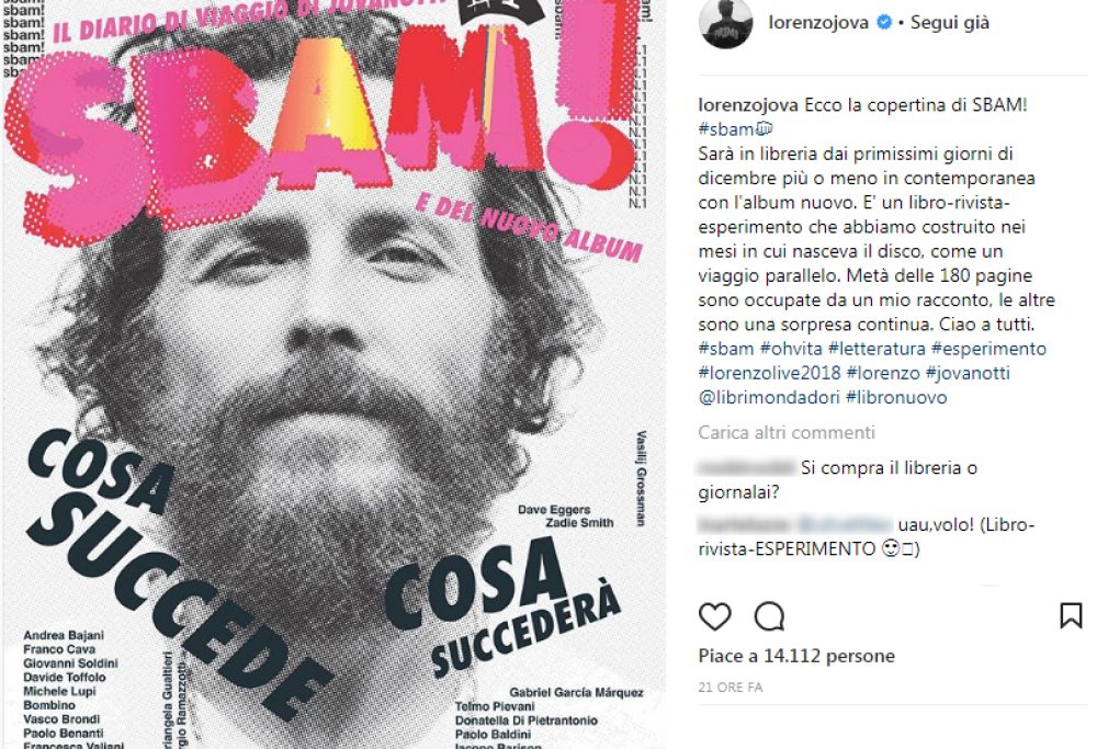 Jovanotti, col disco esce anche un libro