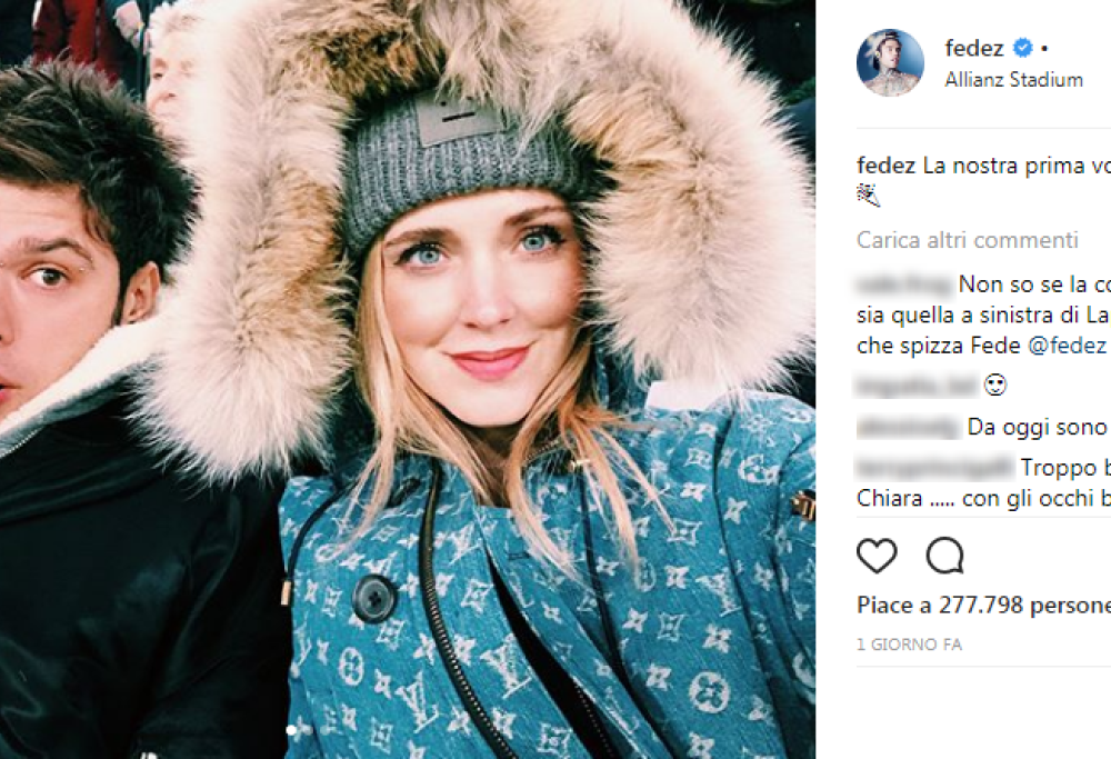 Fedez e Chiara Ferragni: prima volta allo stadio per la coppia