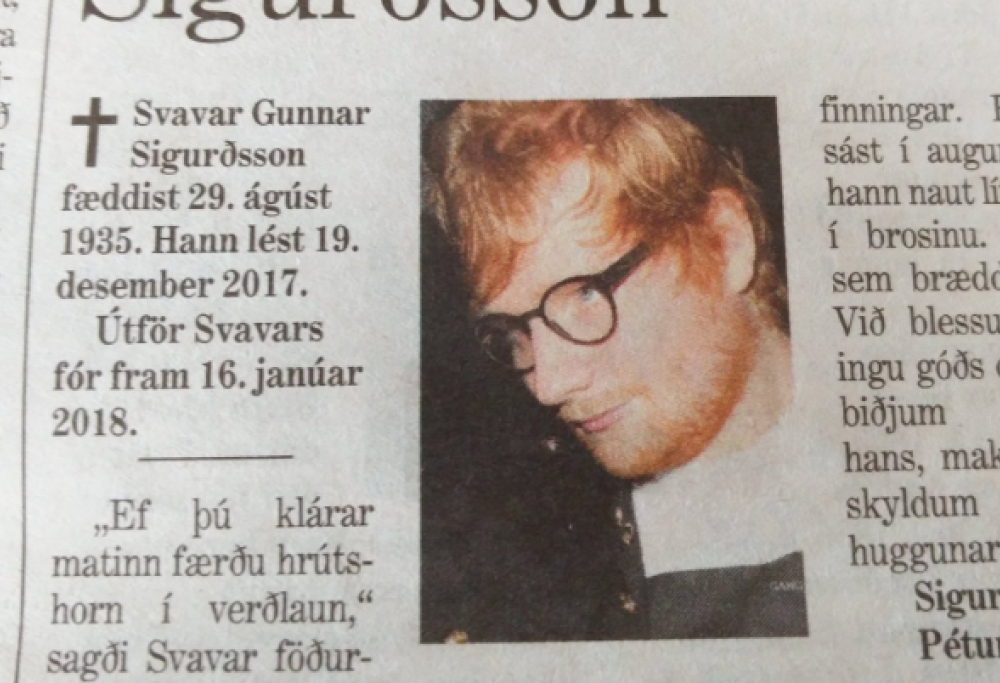 "Ed Sheeran è morto": la gaffe apparsa su un quotidiano in Islanda