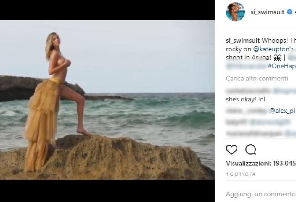 La prorompente Kate Upton in topless è stata vittima di un piccolo incidente 