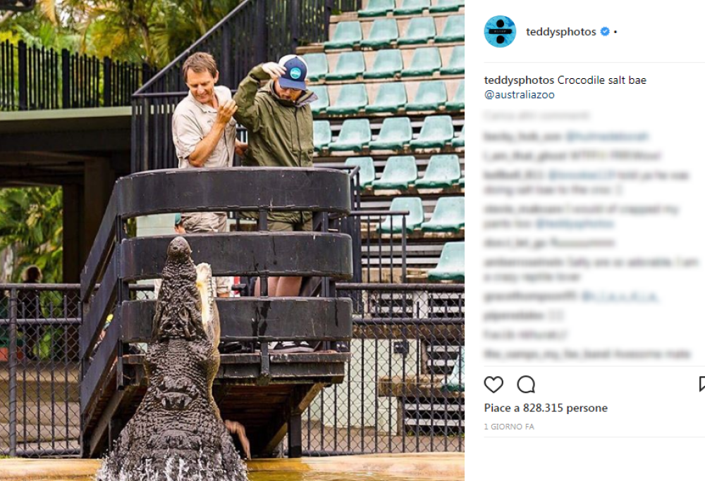 Ed Sheeran sfama un coccodrillo imitando lo chef Nusret Gokce. Ecco la foto