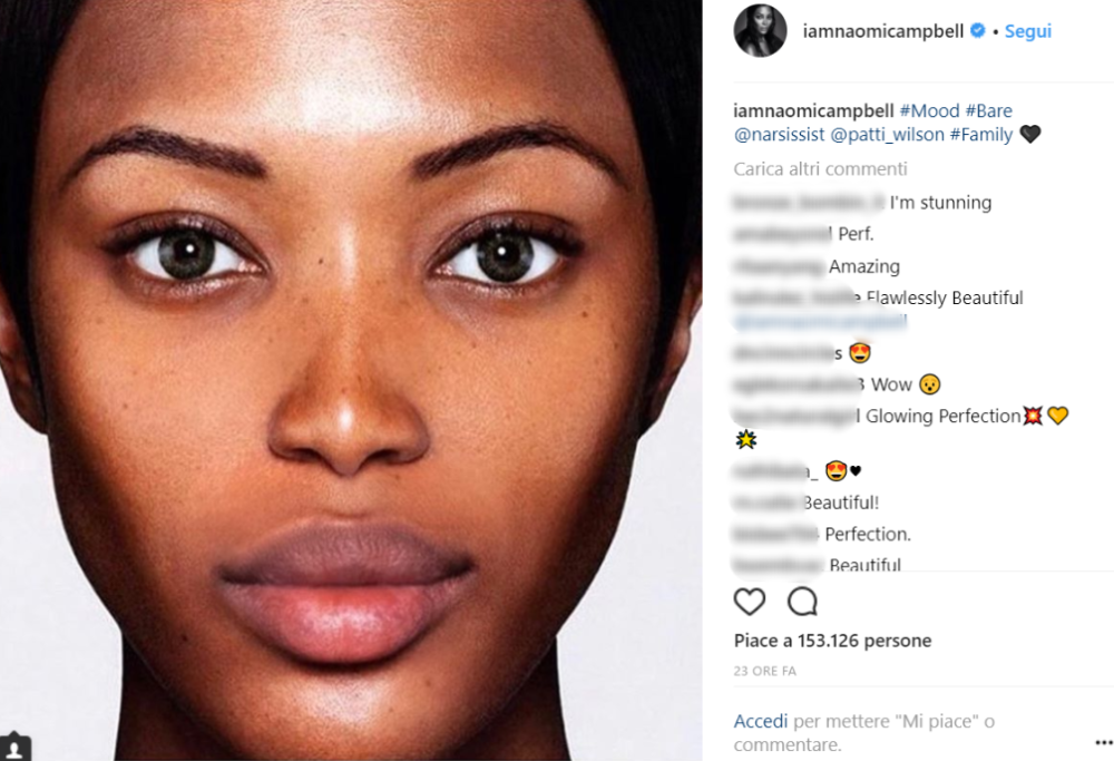 Naomi Campbell e il mistero del naso: make up o Photoshop?