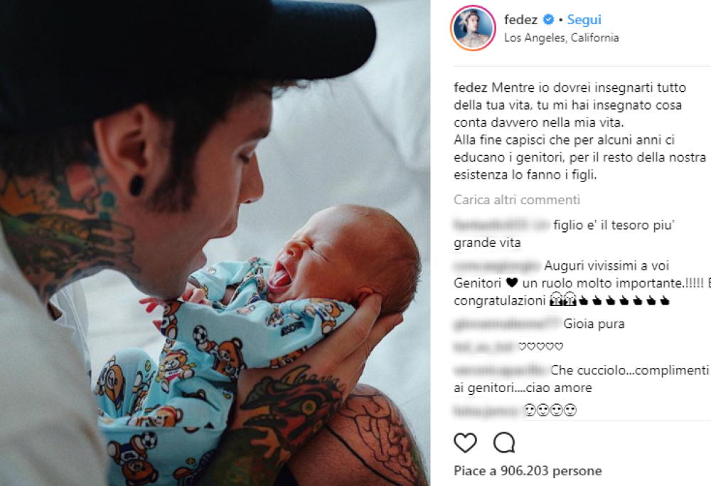 Fedez dedica un post al figlio e commuove i fan