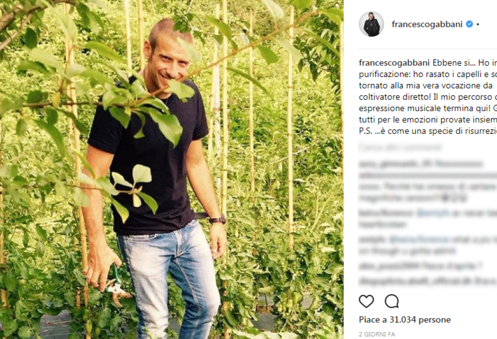 Francesco Gabbani: "Lascio la musica, mi do all'agricoltura"