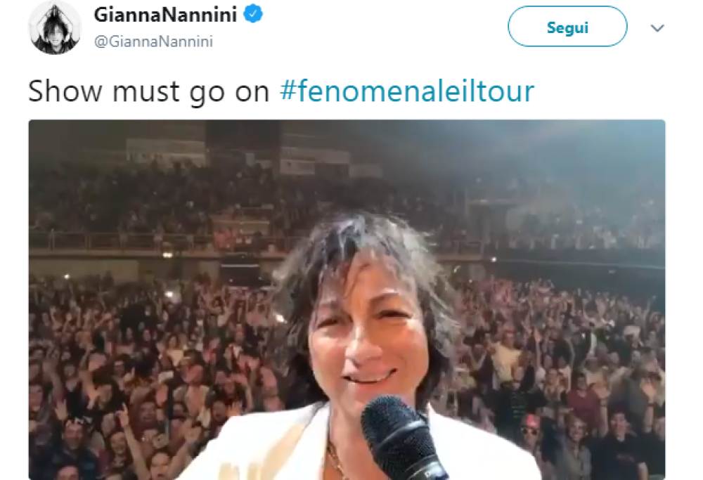 Gianna Nannini già sul palco dopo l'infortunio: "The show must go on"