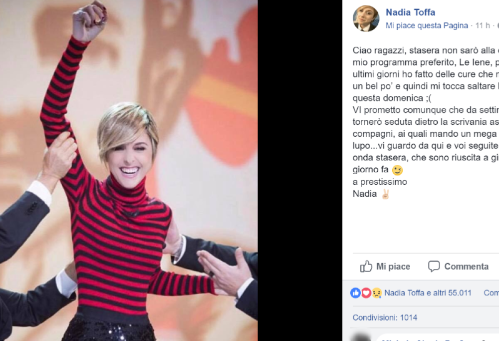 Nadia Toffa, provata dalle cure, salta Le Iene