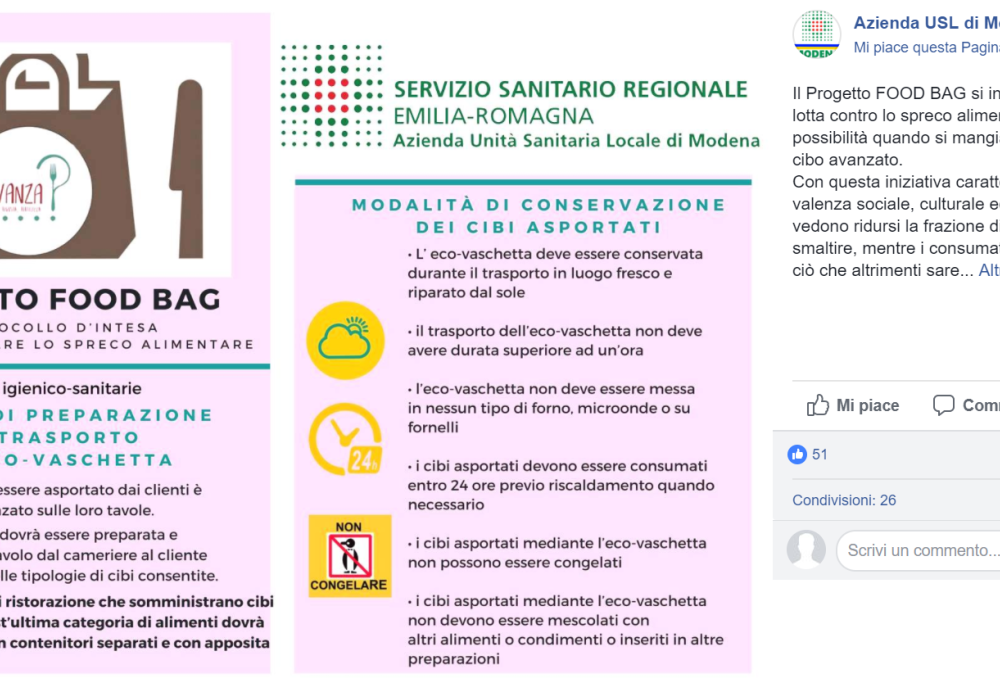 Nasce  “Food bag”, il kit che permette di portarsi a casa il cibo avanzato