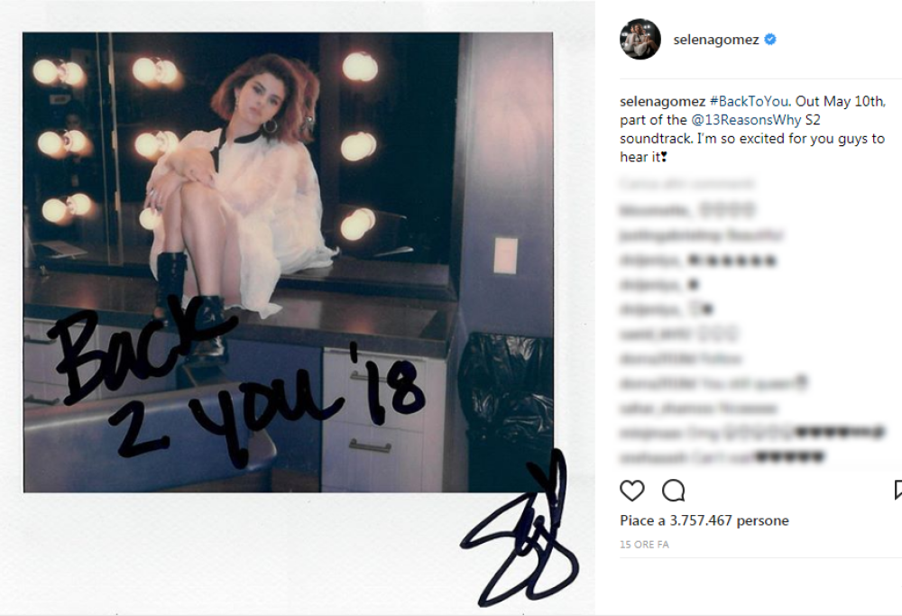 Selena Gomez annuncia il nuovo singolo "Back to You"