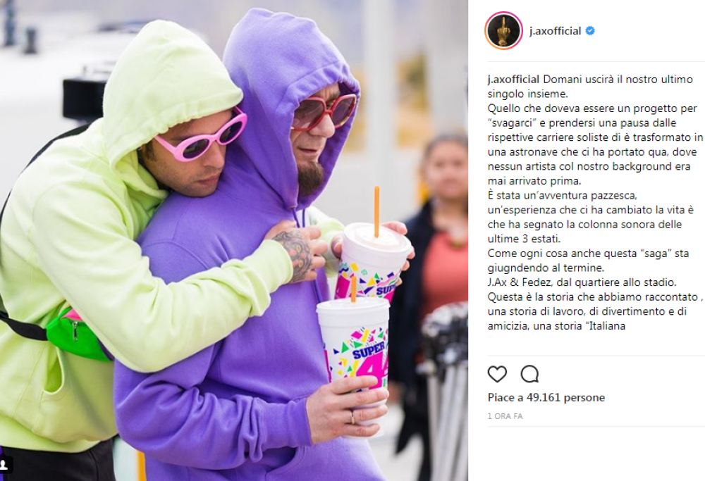 J-Ax, il commovente post sulla fine della collaborazione con Fedez: "È stata un'avventura pazzesca"