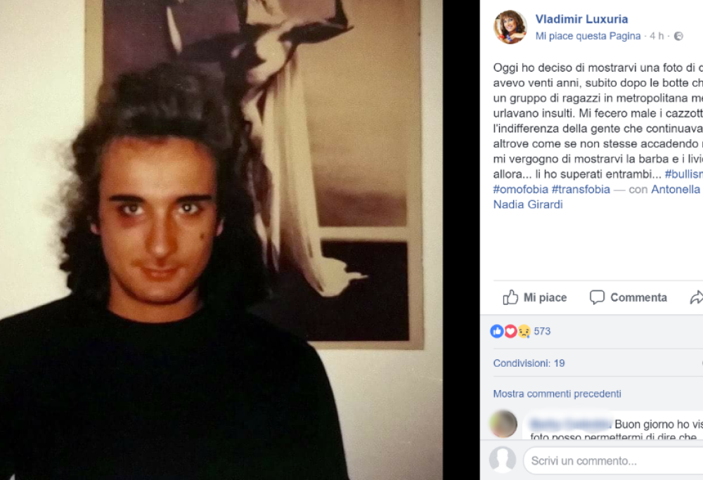 Vladimir Luxuria pubblica la foto di quando fu aggredita: “Mi fecero male i cazzotti e l'indifferenza”