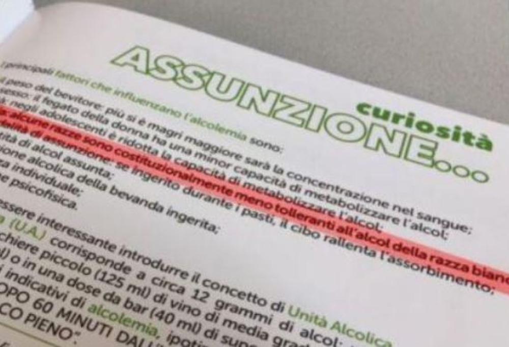 "Alcune razze sono meno tolleranti all'alcol della razza bianca": la frase incredibile nel libro delle medie
