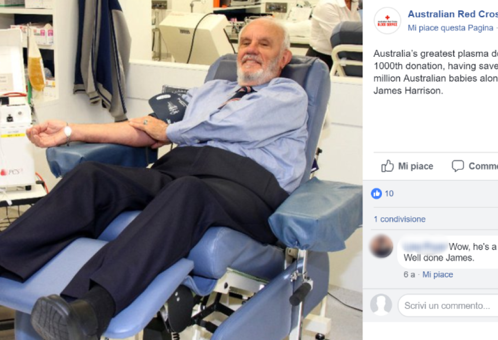 Va in pensione un donatore di sangue speciale: ha 81 anni e ha salvato 2,4 milioni di bambini