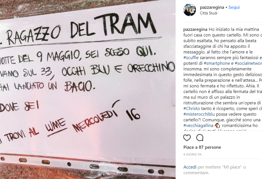 L’appello al ragazzo incontrato sul tram: “Mi hai lanciato un bacio. Dove sei?”
