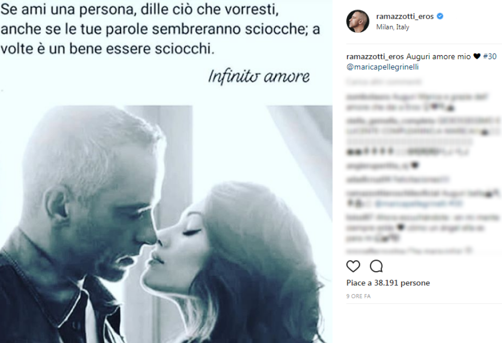 Eros Ramazzotti super romantico per gli auguri di buon compleanno alla sua Marica