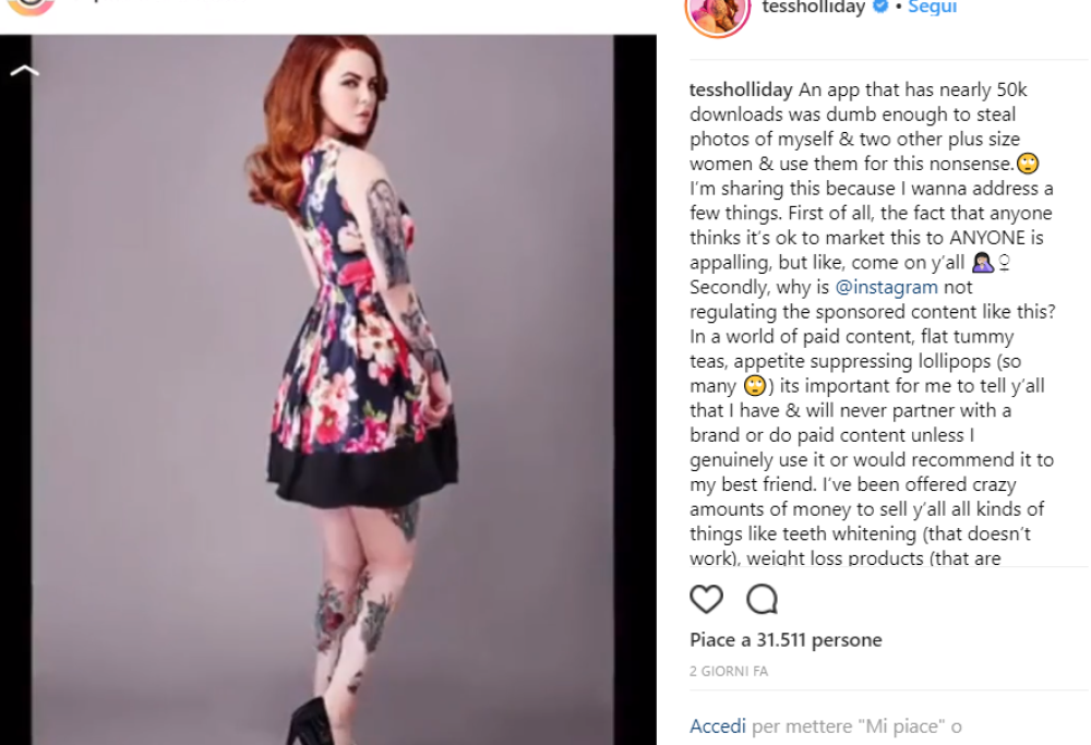 Modella plus-size contro “app dimagrante”: aveva snellito una sua foto senza permesso