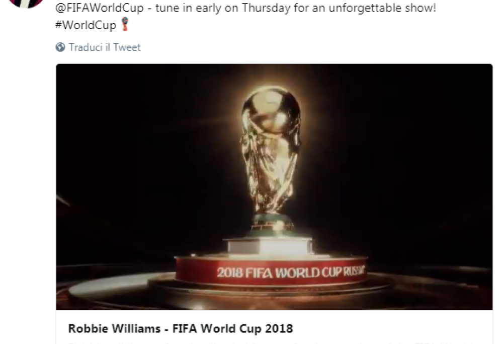 Sarà Robbie Williams a inaugurare i Mondiali 2018 in Russia