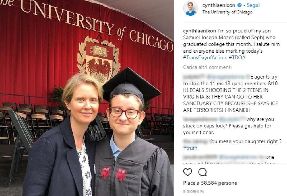 Cynthia Nixon, Miranda di "Sex & The City", parla del figlio transgender: "Orgogliosa di lui..."