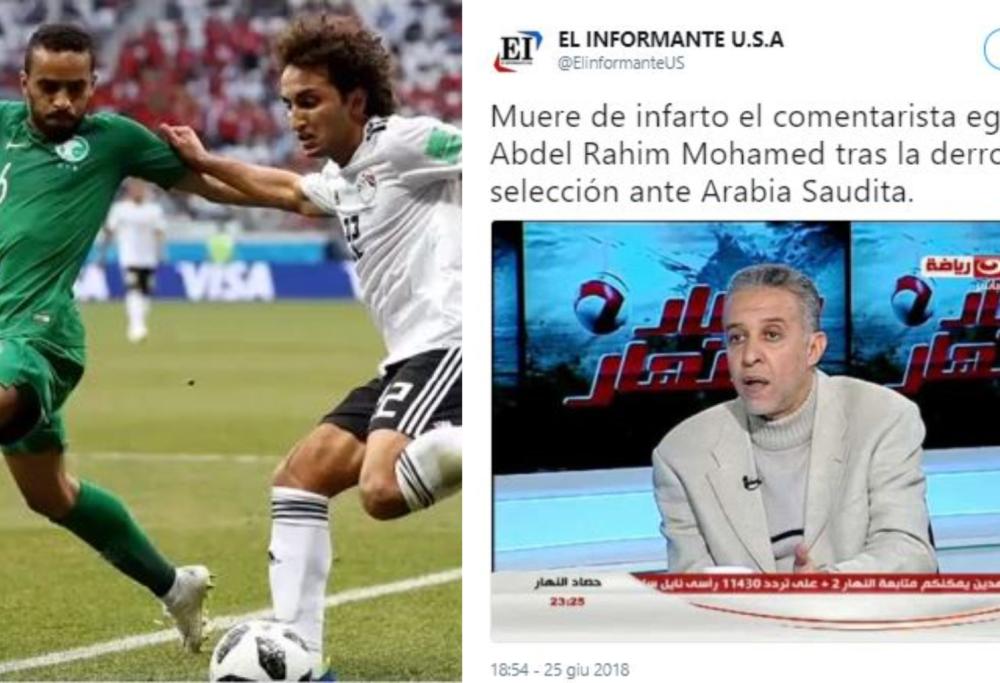L’Egitto perde al Mondiale, opinionista tv muore d’infarto 