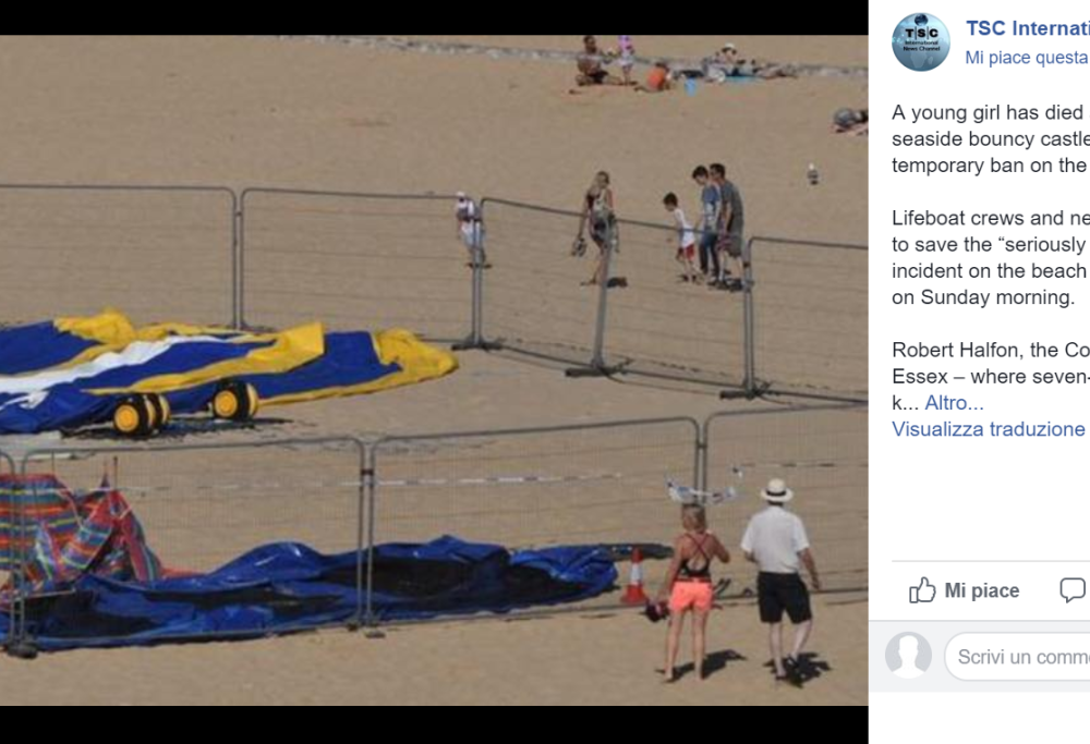 Esplode castello gonfiabile sulla spiaggia: muore bimba di 4 anni