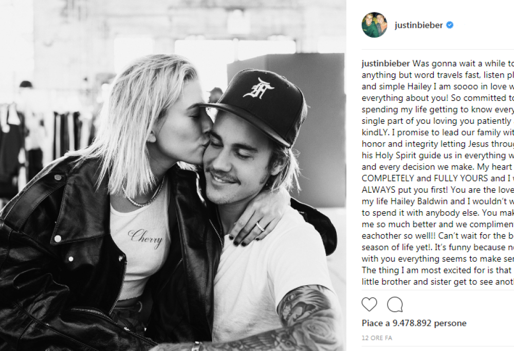 Justin Bieber e Hailey Baldwin confermano il fidanzamento ufficiale