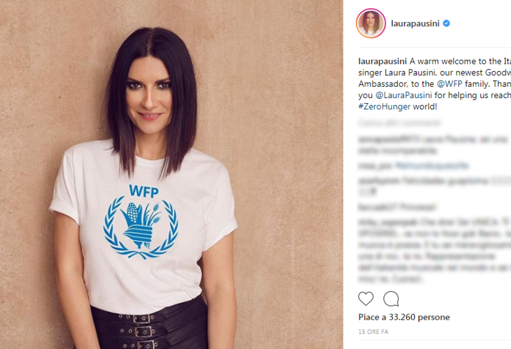 Laura Pausini ambasciatrice contro la fame nel mondo
