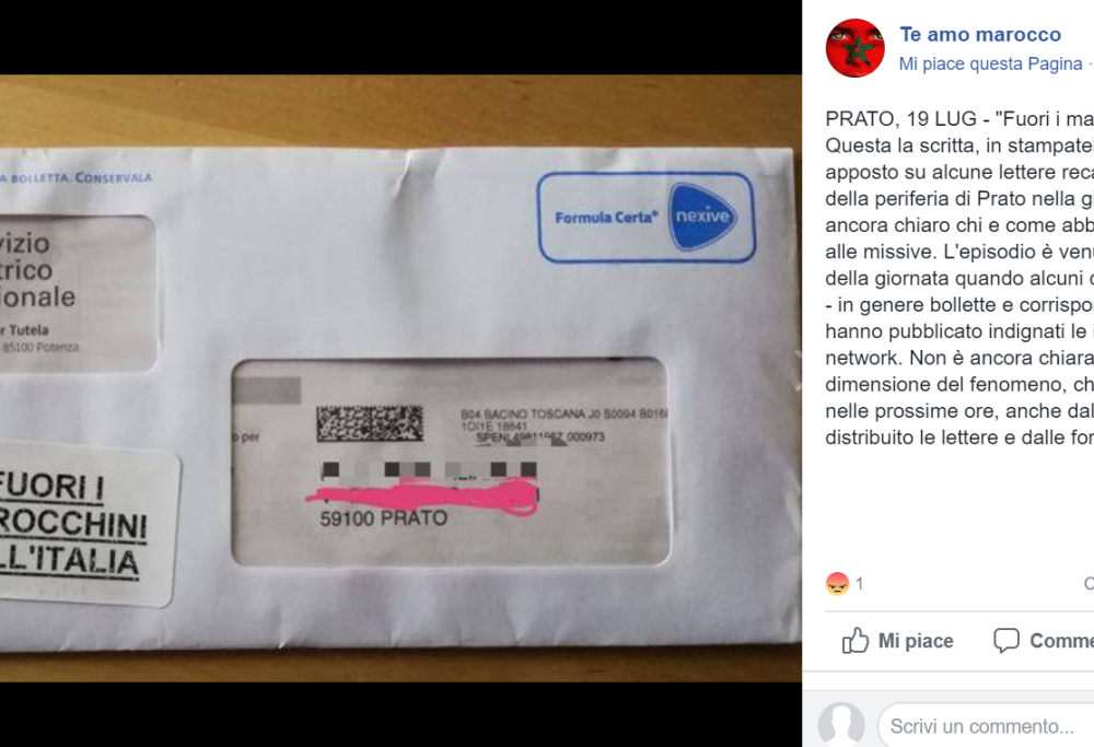 Bollette con slogan razzisti a Prato: “Fuori i marocchini dall’Italia”