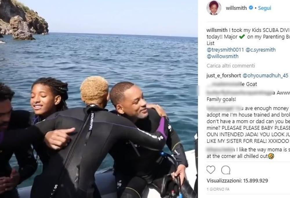Will Smith, immersione alle isole Eolie con i suoi tre figli