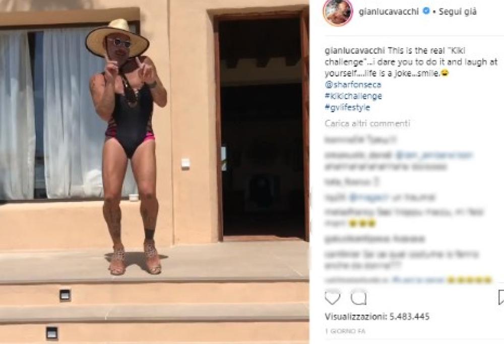Gianluca Vacchi sale sui tacchi a spillo