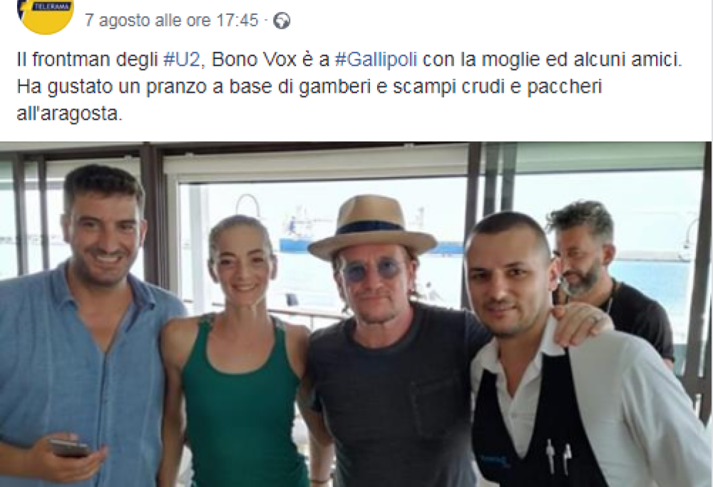 Vacanze delle star in Italia: Bono sceglie Gallipoli