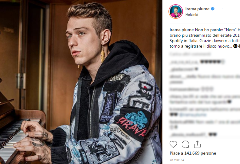 È "Nera" di Irama la canzone più ascoltata dell'estate su Spotify