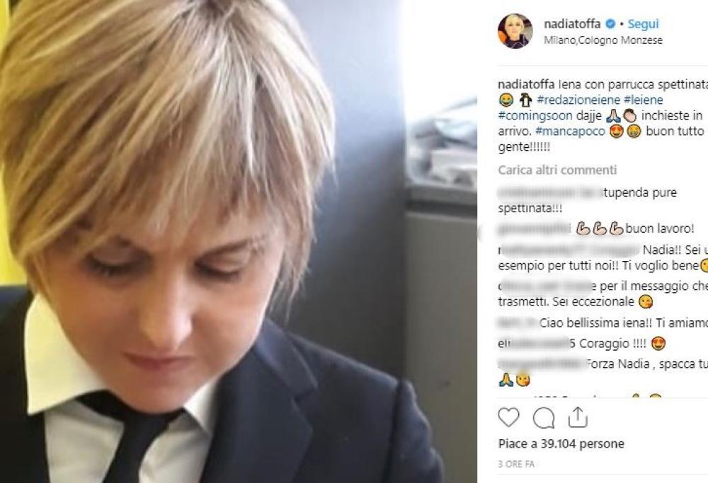 Nadia Toffa torna al lavoro: “Una iena con parrucca spettinata”
