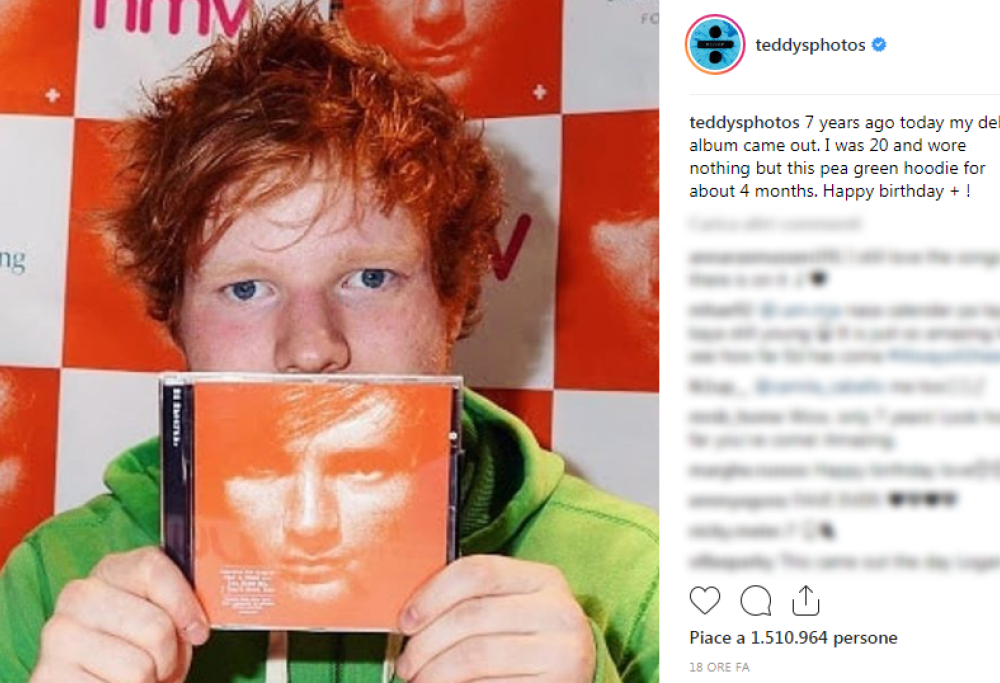 Ed Sheeran festeggia il compleanno del suo album "+" con una foto dolcissima
