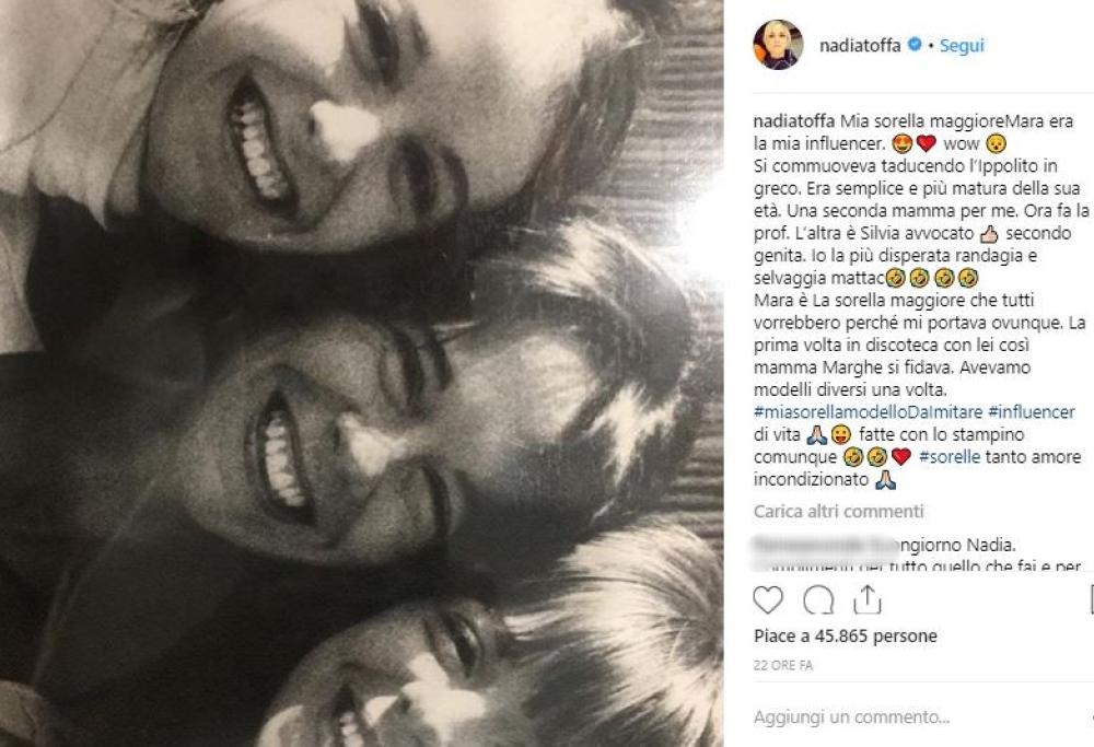 Nadia Toffa: uno scatto dolcissimo con le sorelle su Instagram