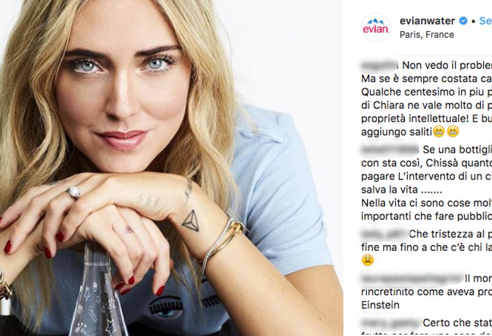L’acqua Evian firmata Chiara Ferragni costa 8 euro a bottiglia: la polemica