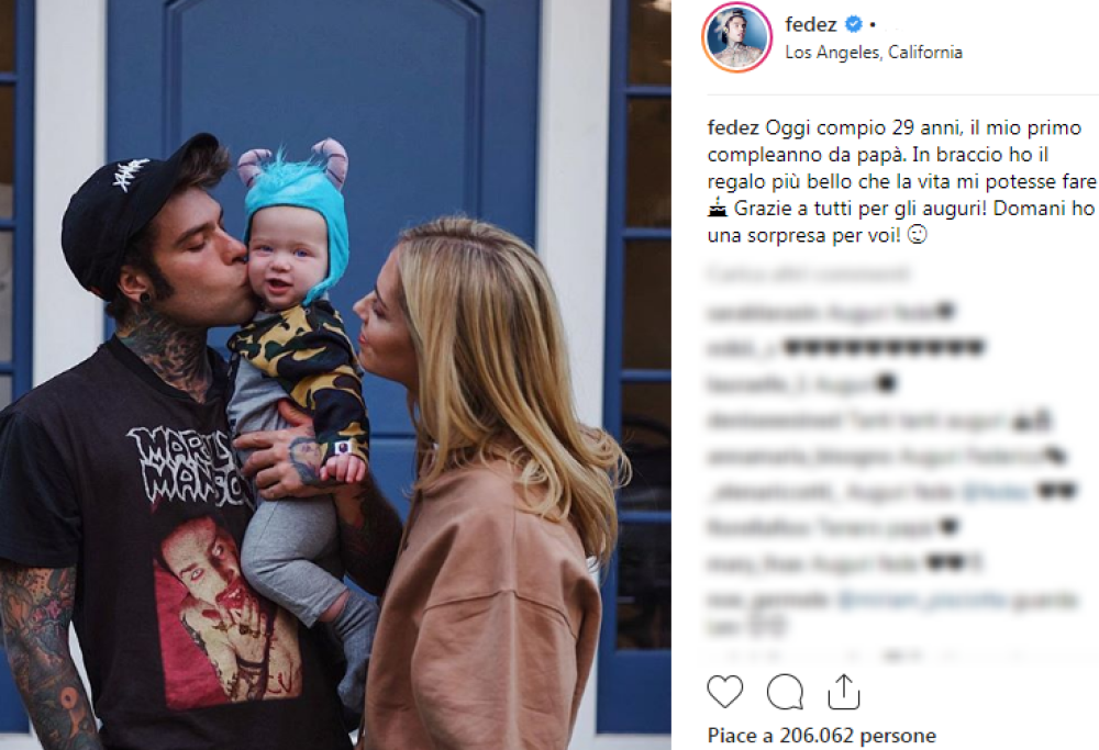 Fedez festeggia il primo compleanno da papà: «Domani ho una sorpresa per voi!»