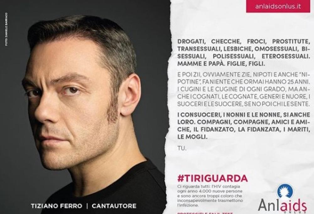 Tiziano Ferro testimonial per la campagna #tiriguarda: contro HIV e AIDS