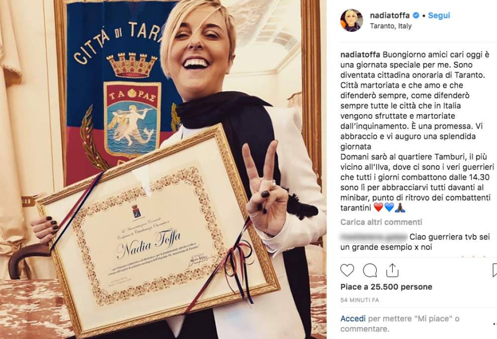 Nadia Toffa nominata cittadina onoraria di Taranto: “Siete la mia forza”