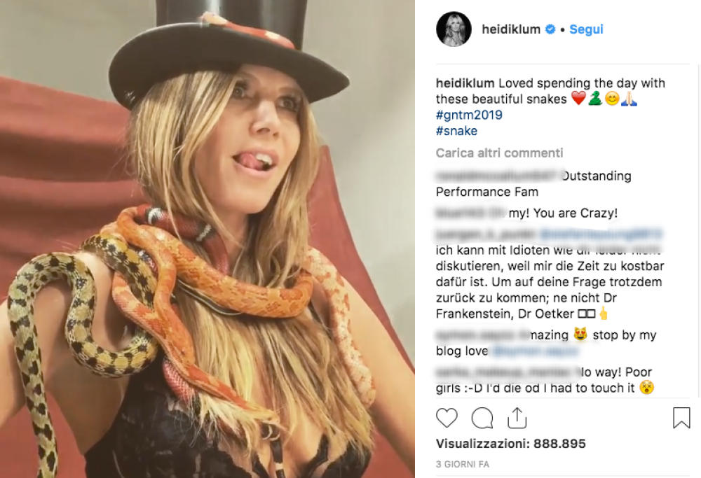 Heidi Klum davanti all’obiettivo con addosso lingerie sexy e… serpenti