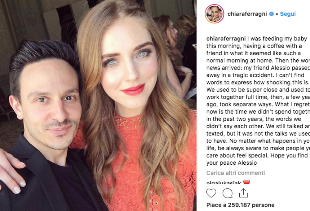 Morto l'ex manager della Ferragni, “Sono scioccata” scrive Chiara
