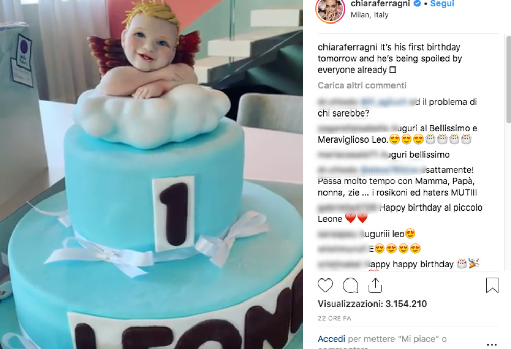 Ferragnez, il piccolo Leone compie un anno: ecco la torta