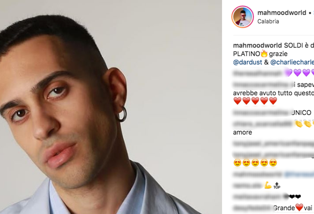 Mahmood, “Soldi” è doppio disco di platino