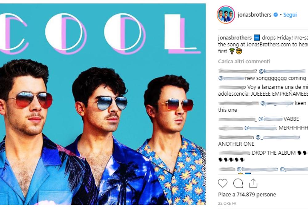 Jonas Brothers: la cover del nuovo singolo "Cool" ricorda "Miami Vice"