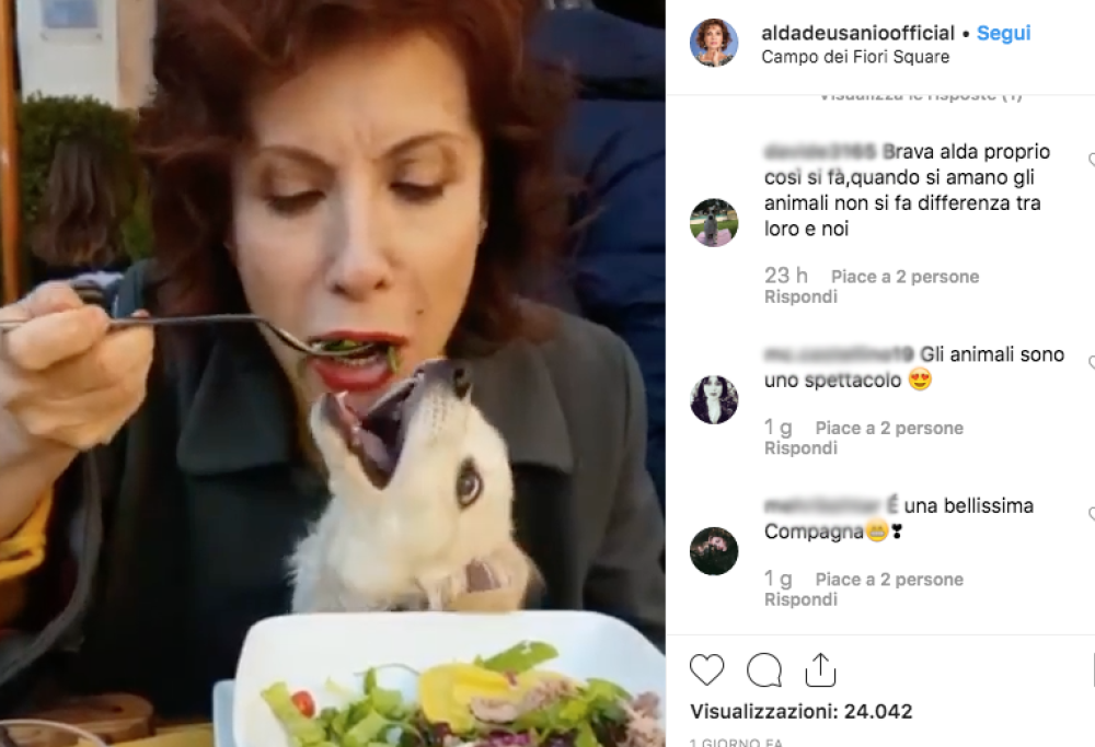 La D'Eusanio e il cane mangiano nello stesso piatto: il video che disgusta il web