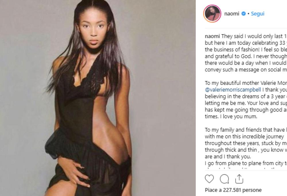 Naomi Campbell: per i 33 anni di carriera, posta la prima foto da modella
