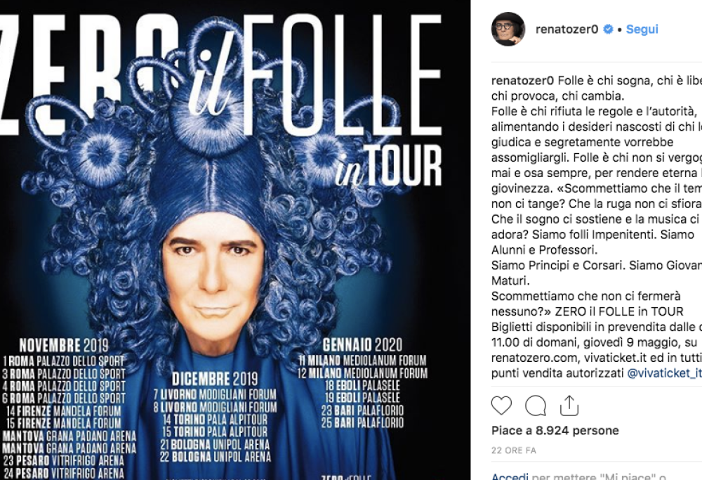 Renato Zero, in arrivo il nuovo album “Zero il Folle” e un tour