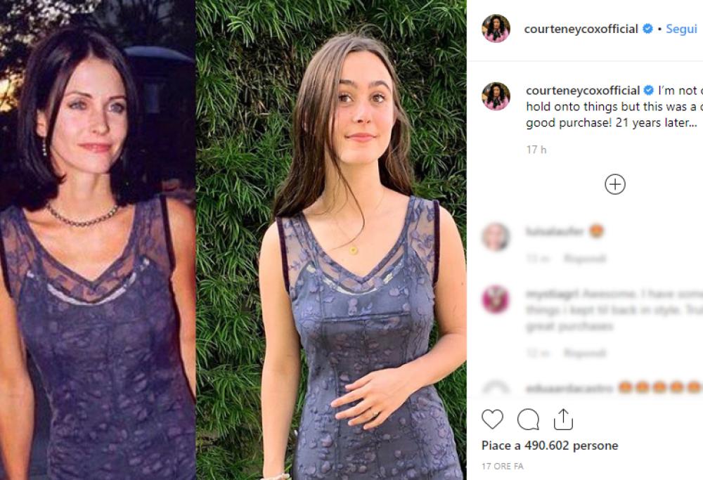 Courteney Cox, foto a confronto: mostra la figlia col suo abito di 21 anni fa